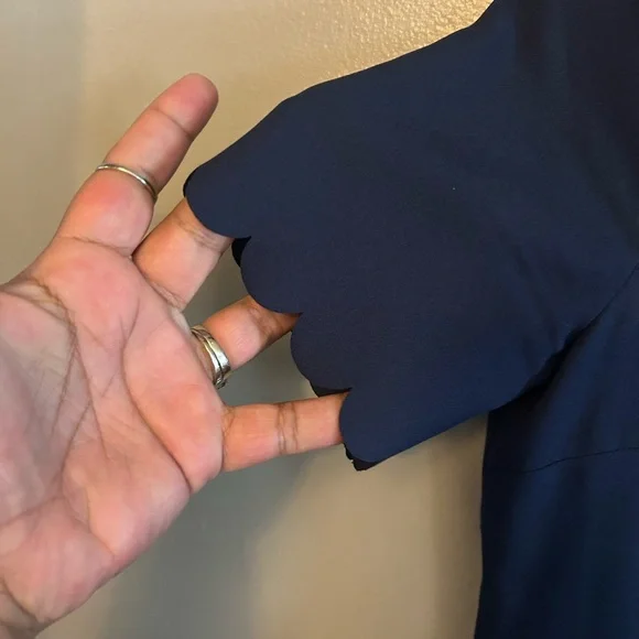 Banana Republic Factory Dress - Navy scalloped sheath short sleeve skater style - Picture 4 of 9